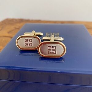 Givenchy Gold and Silver Tone Monogram Cufflinks with Original Box